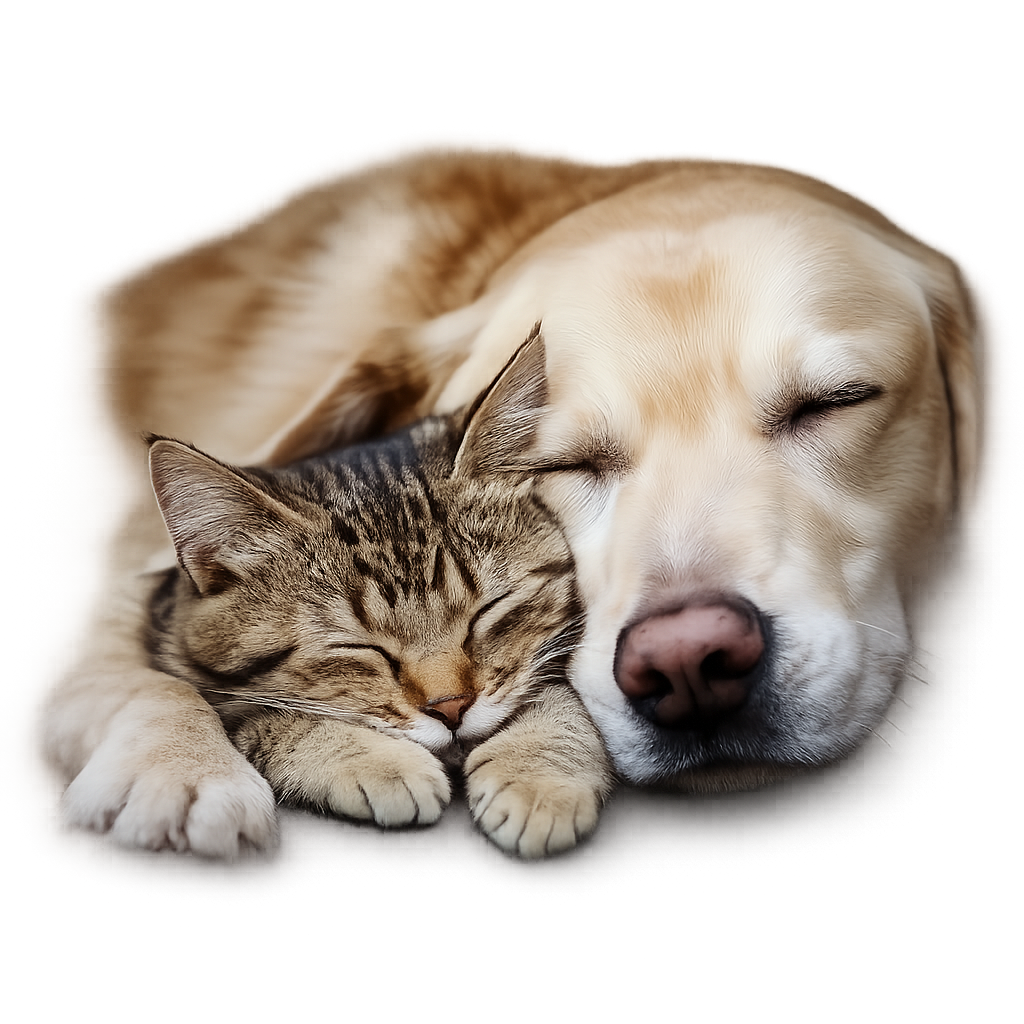 A cat and dog resting together